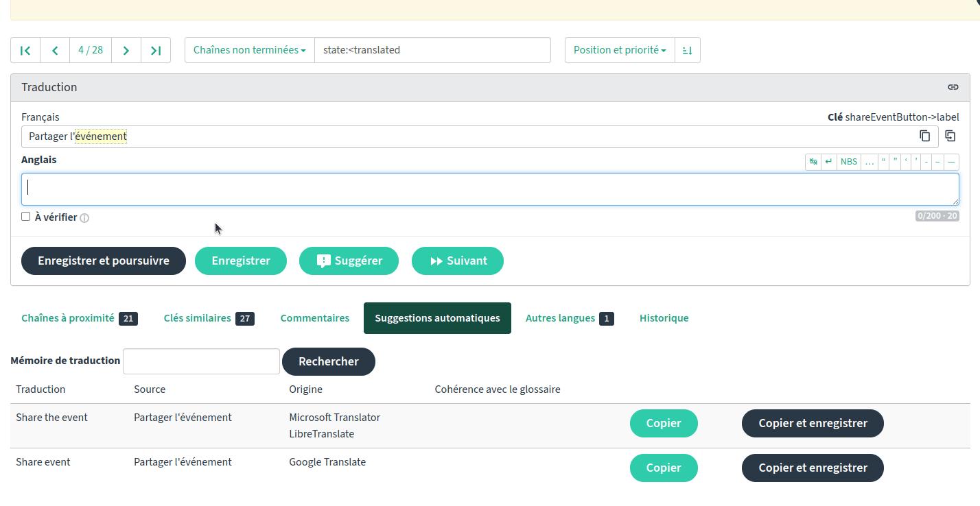 Suggestions de tradauction